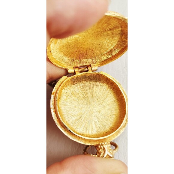 Vintage Max Factor Blue Aquarius Compact Locket Solid Perfume Pendant Gold Tone - Picture 4 of 5